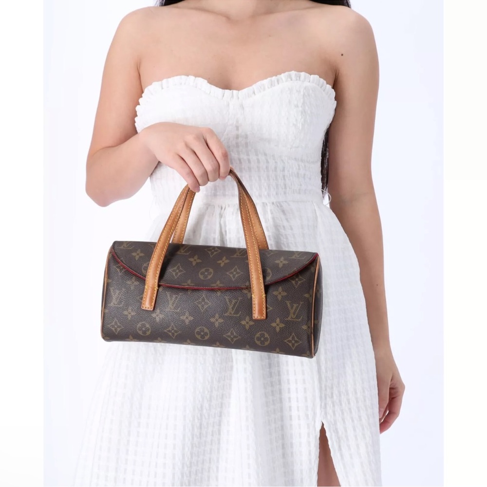 Louis Vuitton Sonatine M51902 Monogram Canvas Handbag Flap Satchel Brown